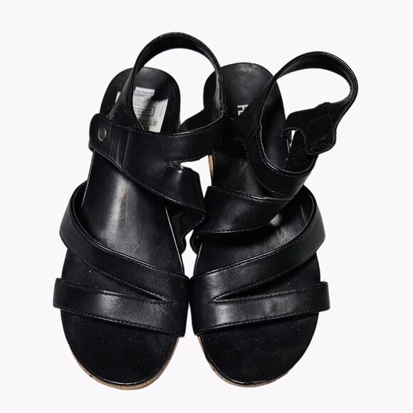 Flex Step Black Faux Leather Sandals Womens 7.5 M Strappy Sling Back Wedge Heels - Picture 3 of 14